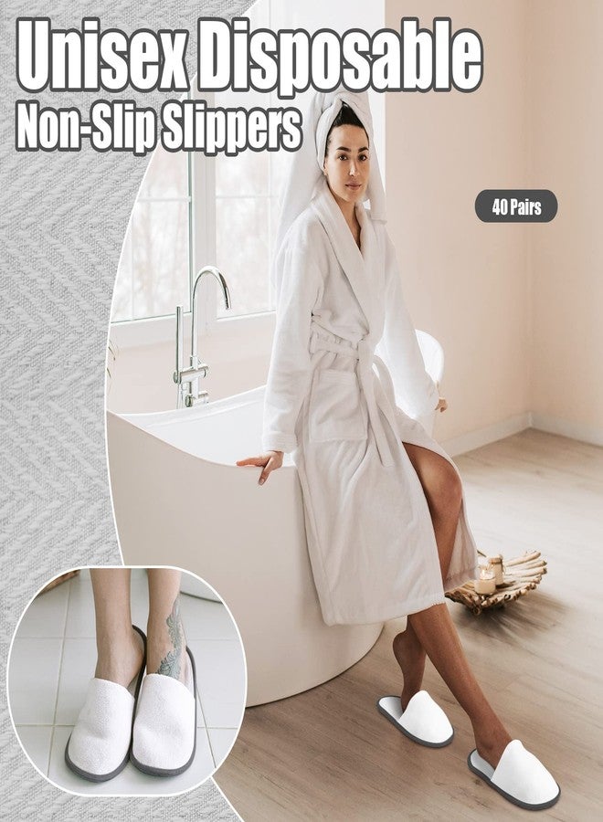 Hercicy 40 Pairs Disposable Non Slip Hotel Slippers Fluffy Closed Toe Spa Slippers Indoor Guest for Men Women Home Wedding Travel Party(White, Gray) - Image 2